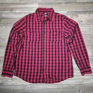 Nike Skateboard Button Shirt Long Sleeve Plaid Red/Black Size Large Men's